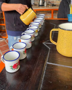 Kaffeeverkostung bei einer Kaffeetour auf der Finca Entrebosques nahe Salento